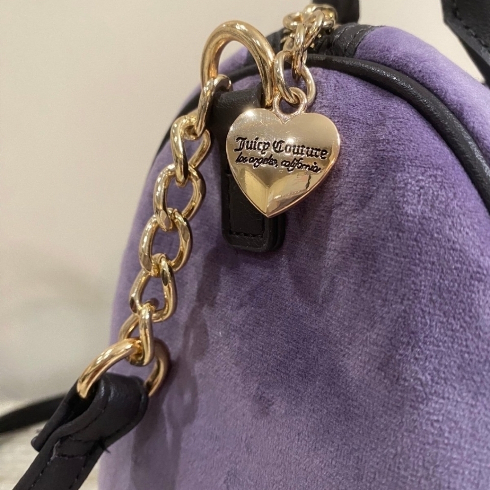 💜🔹️Juicy Couture 🔹️Heritage satchel Bag Velour Dusty Violet purple - Picture 5 of 11
